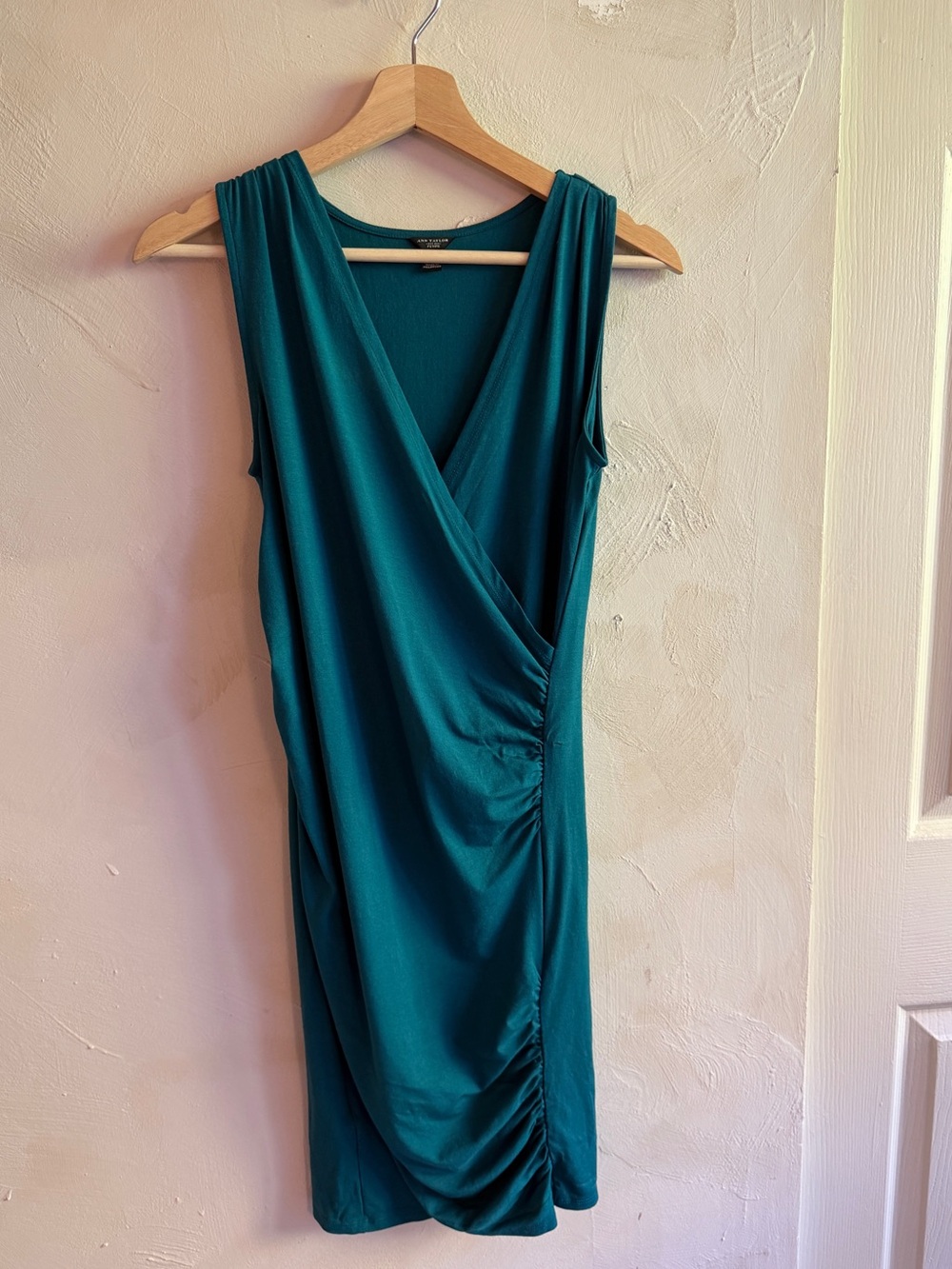 Ann Taylor Petite Teal Faux Wrap Ruched Sleeveless Jersey Dress XSP